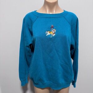 Embroidered Carousel Merry Go Round Horse Hanes Her way Sweatshirt XL Blue
